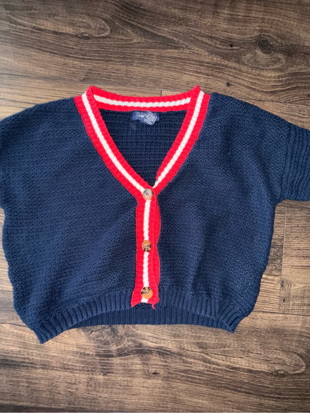 Forever 21 Navy Cropped Cardigan with Red and White Trim